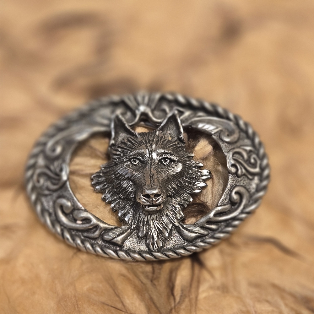 Silver Wolf Head Belt Buckle